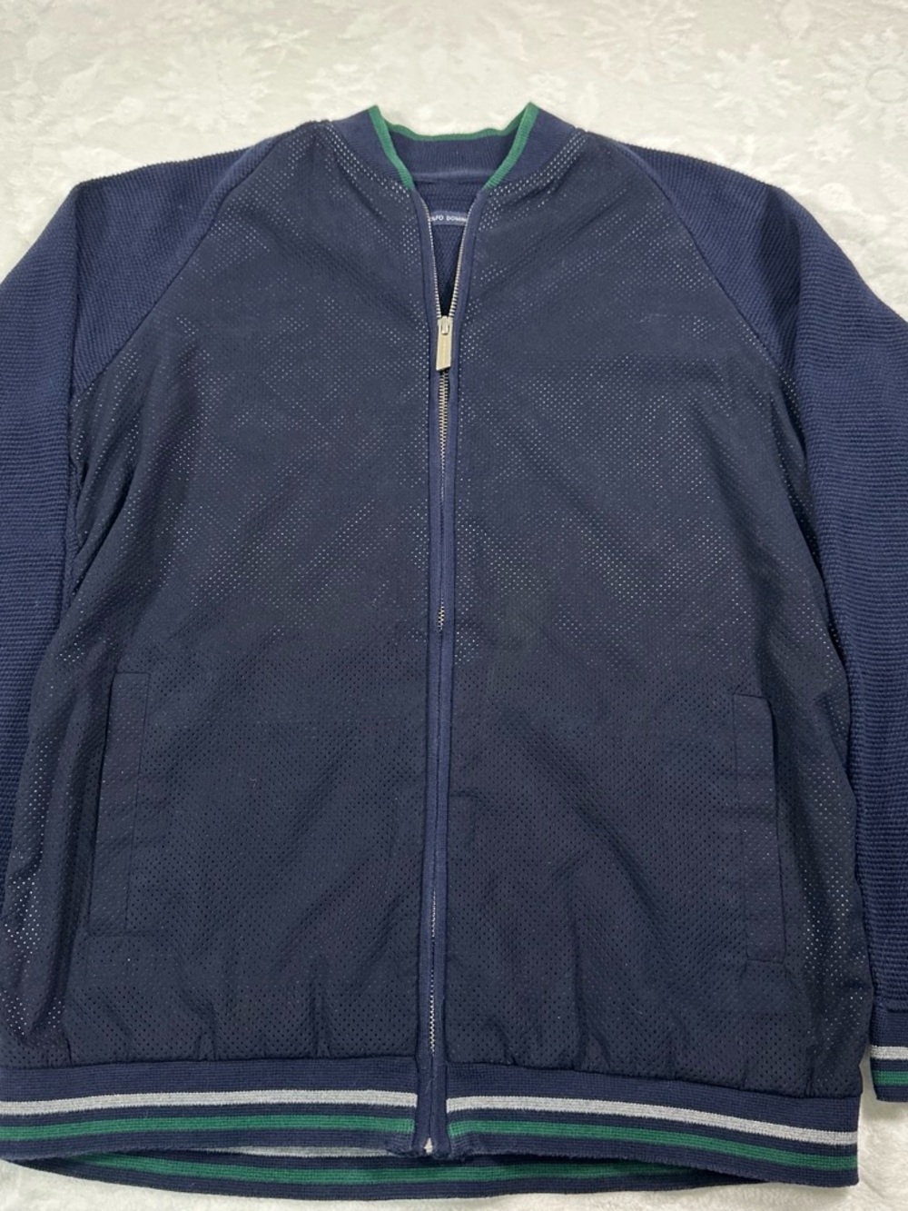 Adolfo Dominguez Navy Zip-Up Jacket with Green Collar Trim